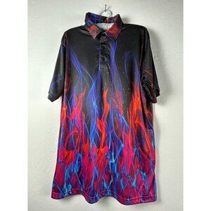 Play Loud Golf Men's 3D Flames Collared Polo Shirt Size XL Black Stretchable